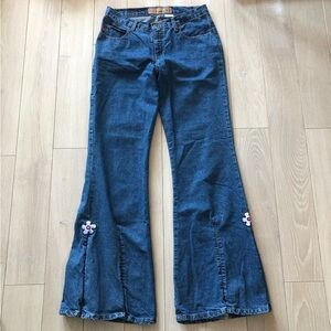 Y2K Mudd Flare Bell Bottom Floral Patch Jeans Size 11